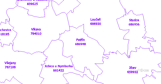 Katastrální mapa Patřín - přehledová mapa katastrálního území