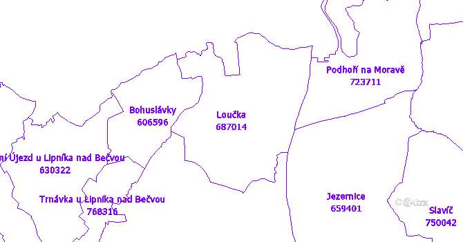 Katastrální mapa Loučka - přehledová mapa katastrálního území