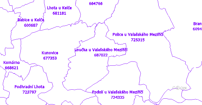 Katastrální mapa Loučka u Valašského Meziříčí - přehledová mapa katastrálního území