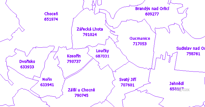 Katastrální mapa Loučky - přehledová mapa katastrálního území