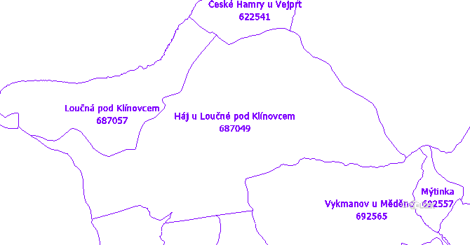 Katastrální mapa Háj u Loučné pod Klínovcem - přehledová mapa katastrálního území