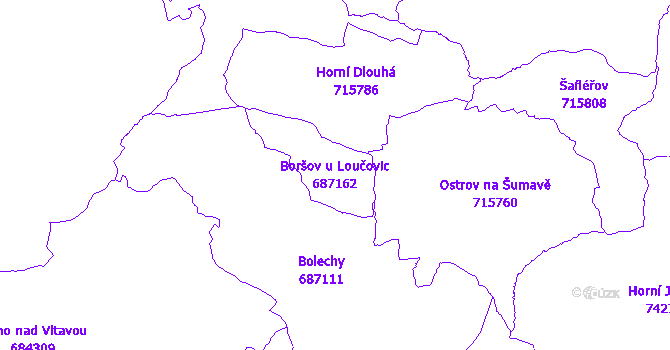 Katastrální mapa Boršov u Loučovic - přehledová mapa katastrálního území