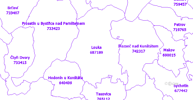Katastrální mapa Louka - přehledová mapa katastrálního území