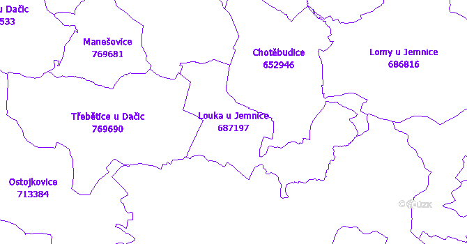 Katastrální mapa Louka u Jemnice - přehledová mapa katastrálního území
