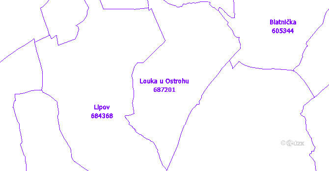 Katastrální mapa Louka u Ostrohu - přehledová mapa katastrálního území