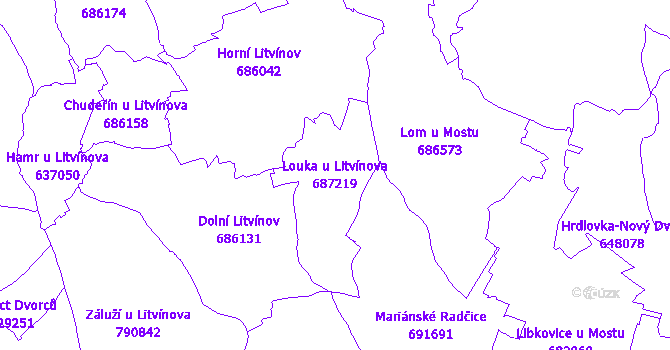 Katastrální mapa Louka u Litvínova - přehledová mapa katastrálního území
