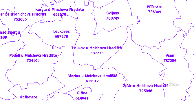 Katastrální mapa Loukov u Mnichova Hradiště - přehledová mapa katastrálního území