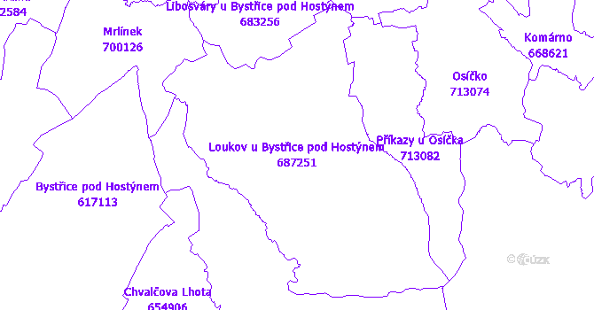 Katastrální mapa Loukov u Bystřice pod Hostýnem - přehledová mapa katastrálního území