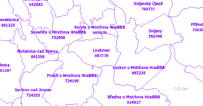 Katastrální mapa Loukovec - přehledová mapa katastrálního území