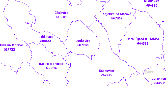 Katastrální mapa Loukovice - přehledová mapa katastrálního území