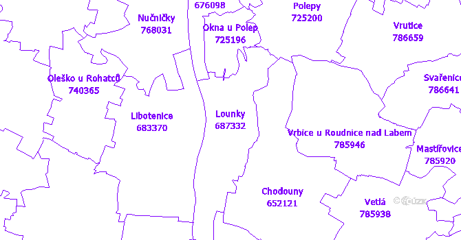 Katastrální mapa Lounky - přehledová mapa katastrálního území
