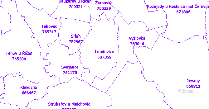 Katastrální mapa Louňovice - přehledová mapa katastrálního území