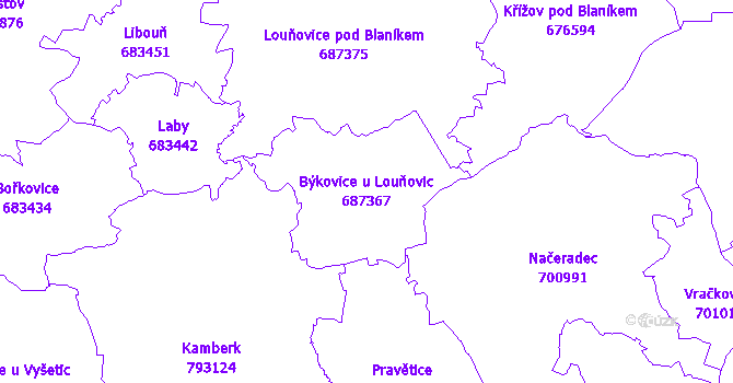 Katastrální mapa Býkovice u Louňovic