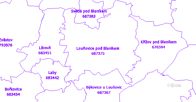 Katastrální mapa Louňovice pod Blaníkem - přehledová mapa katastrálního území