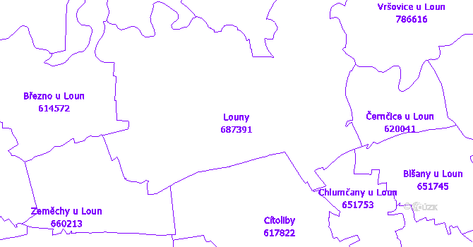 Katastrální mapa Louny - přehledová mapa katastrálního území