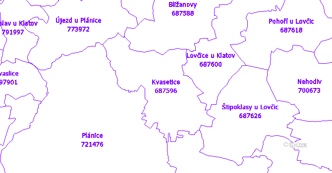 Katastrální mapa Kvasetice - přehledová mapa katastrálního území