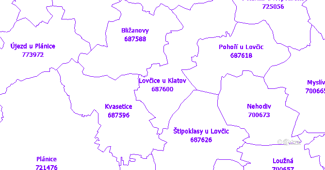 Katastrální mapa Lovčice u Klatov - přehledová mapa katastrálního území
