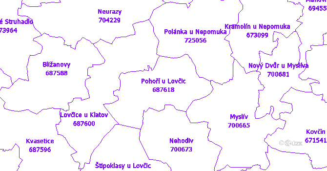 Katastrální mapa Pohoří u Lovčic - přehledová mapa katastrálního území