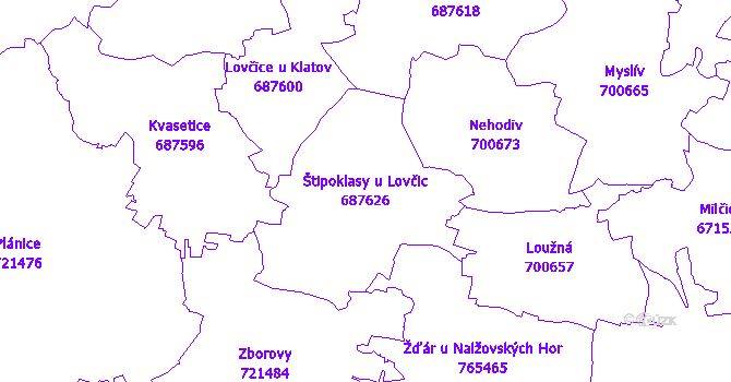 Katastrální mapa Štipoklasy u Lovčic - přehledová mapa katastrálního území