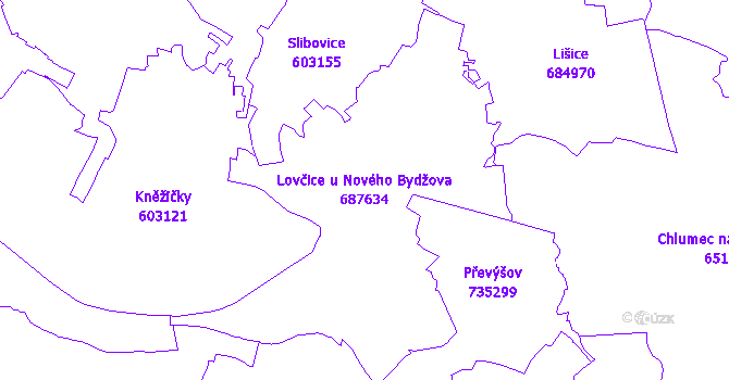 Katastrální mapa Lovčice u Nového Bydžova - přehledová mapa katastrálního území