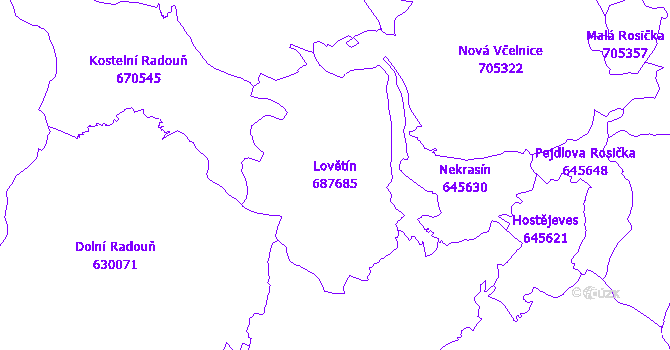 Katastrální mapa Lovětín