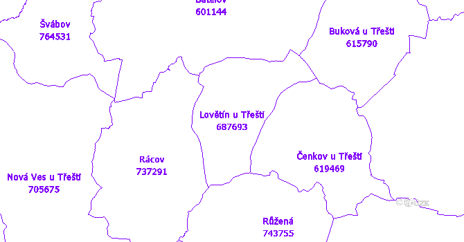 Katastrální mapa Lovětín u Třešti