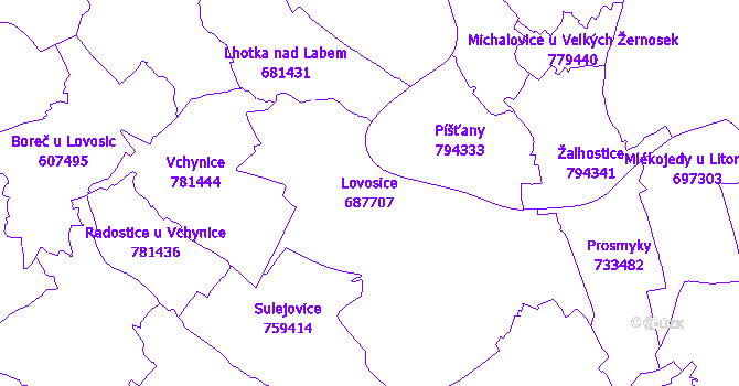 Katastrální mapa Lovosice - přehledová mapa katastrálního území
