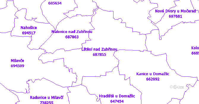 Katastrální mapa Lštění nad Zubřinou - přehledová mapa katastrálního území