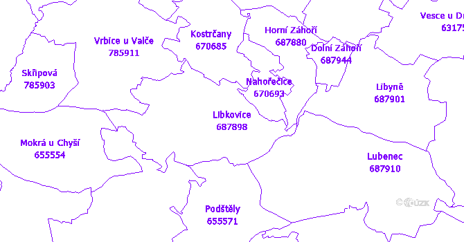 Katastrální mapa Libkovice - přehledová mapa katastrálního území