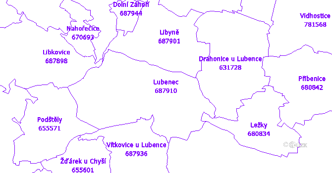 Katastrální mapa Lubenec - přehledová mapa katastrálního území