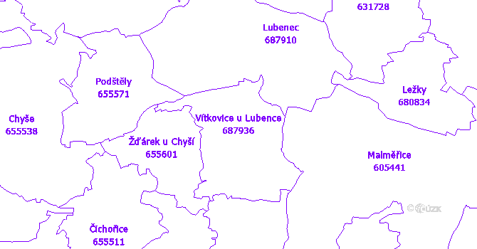Katastrální mapa Vítkovice u Lubence