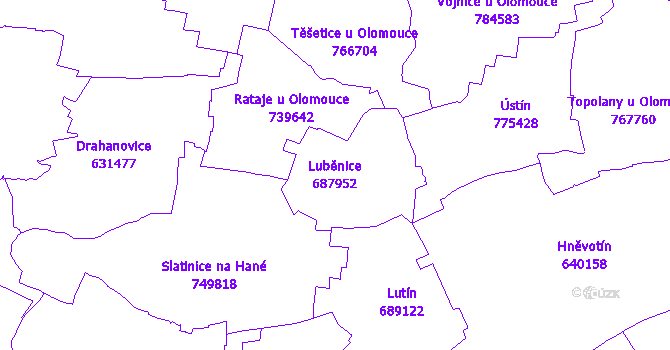 Katastrální mapa Luběnice - přehledová mapa katastrálního území