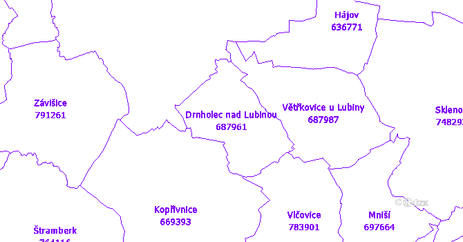 Katastrální mapa Drnholec nad Lubinou - přehledová mapa katastrálního území