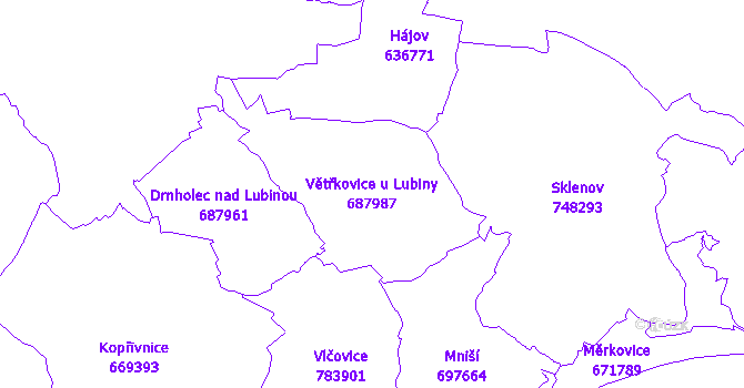 Katastrální mapa Větřkovice u Lubiny - přehledová mapa katastrálního území