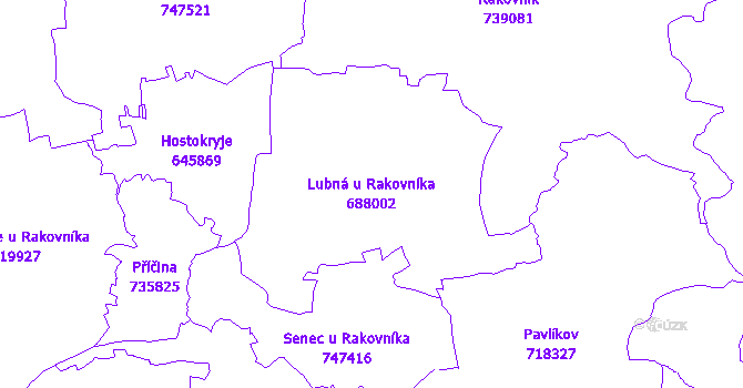 Katastrální mapa Lubná u Rakovníka - přehledová mapa katastrálního území