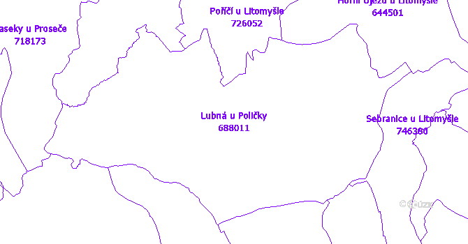 Katastrální mapa Lubná u Poličky - přehledová mapa katastrálního území