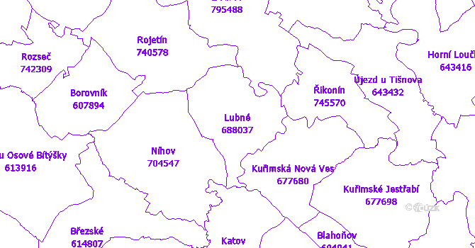 Katastrální mapa Lubné - přehledová mapa katastrálního území