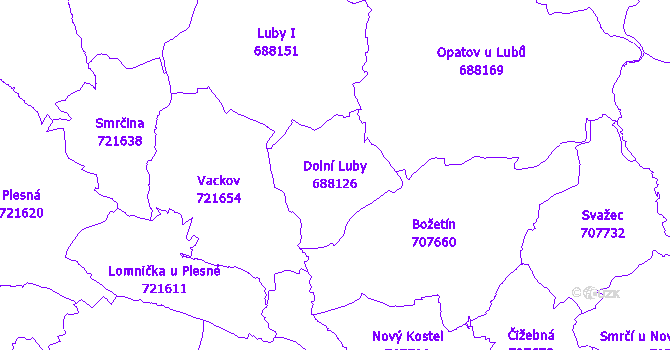 Katastrální mapa Dolní Luby - přehledová mapa katastrálního území