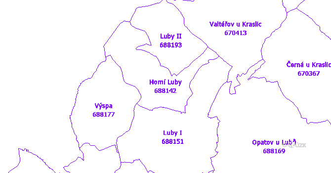 Katastrální mapa Horní Luby - přehledová mapa katastrálního území