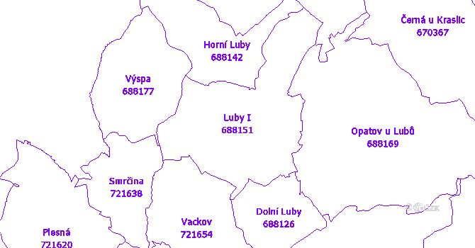 Katastrální mapa Luby I - přehledová mapa katastrálního území