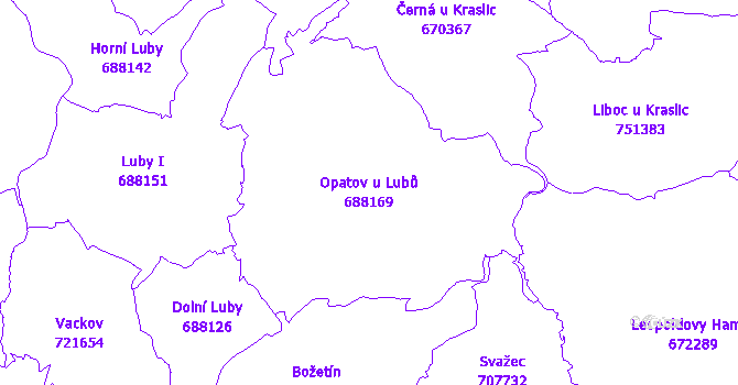 Katastrální mapa Opatov u Lubů - přehledová mapa katastrálního území