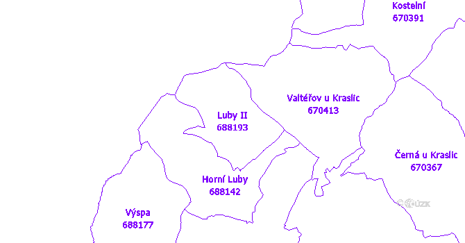 Katastrální mapa Luby II - přehledová mapa katastrálního území