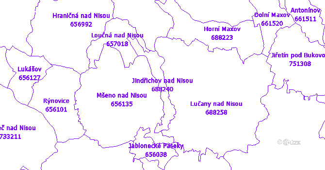 Katastrální mapa Jindřichov nad Nisou - přehledová mapa katastrálního území