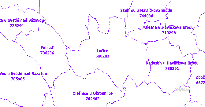 Katastrální mapa Lučice - přehledová mapa katastrálního území