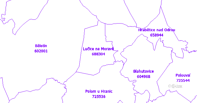 Katastrální mapa Lučice na Moravě - přehledová mapa katastrálního území
