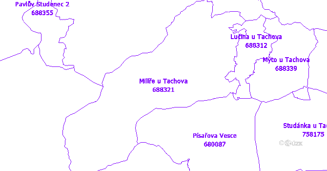 Katastrální mapa Milíře u Tachova - přehledová mapa katastrálního území