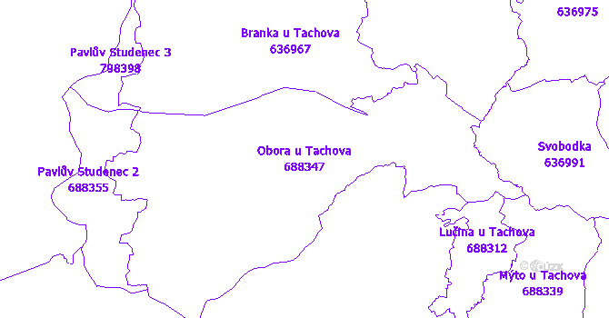 Katastrální mapa Obora u Tachova - přehledová mapa katastrálního území