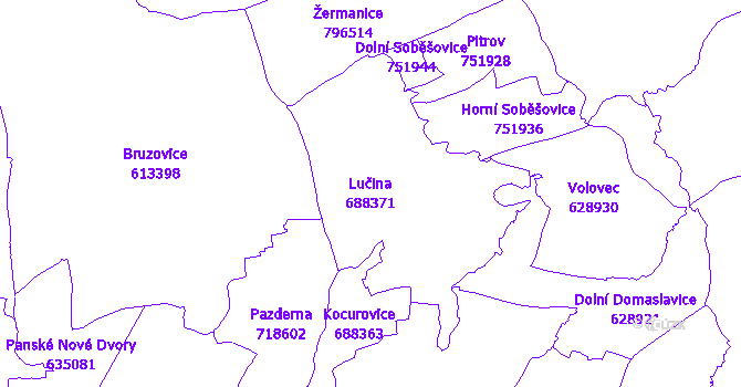 Katastrální mapa Lučina - přehledová mapa katastrálního území