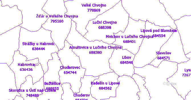 Katastrální mapa Arnultovice u Lučního Chvojna - přehledová mapa katastrálního území
