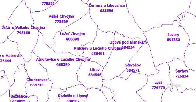 Katastrální mapa Mnichov u Lučního Chvojna - přehledová mapa katastrálního území
